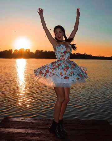 Princess A Line Spaghetti Strap Print Floral Satin Short Homecoming Dress 16th Birthday Dress HZ1023